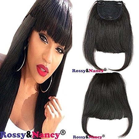Rossy&Nancy Natural Black Color Brazilian Human Hair Clip-in Hair Bang Full Fringe Short Straight Hair Extension for women 6-8inch