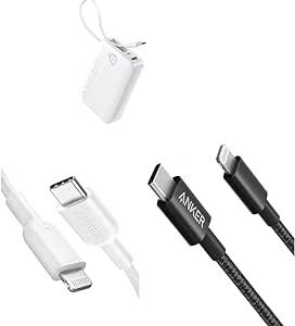 Anker 321 USB-C to Lightning Cable (6ft,White)&USB C to Lightning Cable, New Nylon Charging Cord&Anker 20,000mAh Portable Charger, 22.5W High-Speed Charging Power Bank