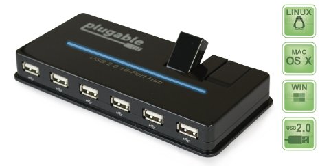 Plugable USB 20 10-Port High Speed Hub with 125W Power Adapter and Two Flip-Up Ports