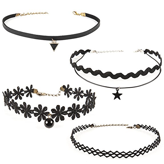 LoveSea 4PCS Girls Black Velvet Choker Necklace Adjustable Collar Chain Tatto for Women Girlfriends