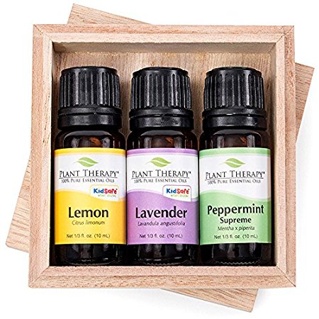 Plant Therapy Lemon, Lavender and Peppermint Gift Set. 100% Pure, Undiluted, Therapeutic Grade Essential Oils. 10 ml (1/3 oz) each.