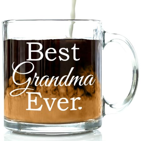 Best Grandma Ever Glass Coffee Mug 13 oz - Top Mothers Day Gifts For Grand Mother - Unique Birthday Gift From Grandson or Granddaughter - Best Present Idea For a New Grandma To Be