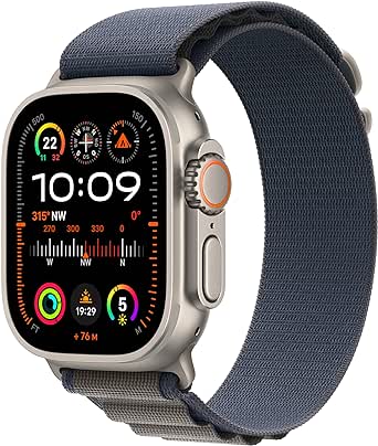 Apple Watch Ultra 2 (GPS   Cellular, 49 mm) Smartwatch mit robustem Titangehäuse und Alpine Loop Armband (Small) in Blau. Fitnesstracker, präzises GPS, extra Lange Batterielaufzeit, CO₂ neutral