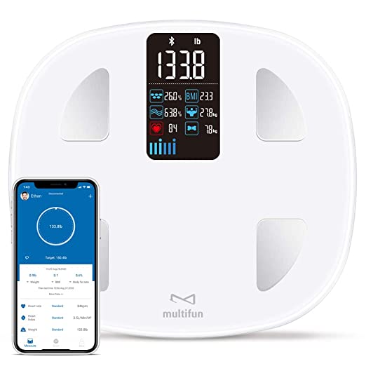 Body Fat Scale with Heart Rate Tracking, Multifun Smart Wireless Digital Bathroom BMI Weight Scale, Bluetooth Body Composition Analyzer with Smartphone App, 15 Key Fitness Compositions, 397 lbs