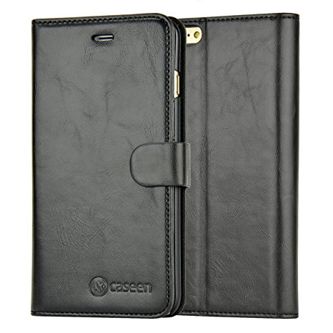 iPhone 6 Plus Case, caseen OTTIMO Apple iPhone 6S Plus Wallet Case Cover [Synthetic Leather][Kickstand][Card Pocket] Slim Cash Card Case Cover for Apple iPhone 6 Plus / 6S Plus - Black