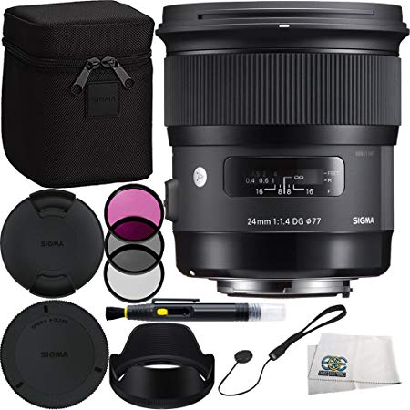 Sigma 24mm f/1.4 DG HSM Art Lens for Canon EF Bundle Includes Manufacturer Accessories   3PC Filter Kit   Lens Cleaning Pen   Cap Keeper   Microfiber Cleaning Cloth