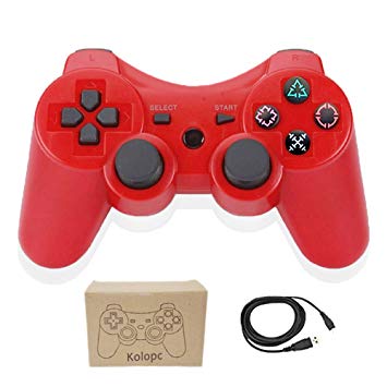 Kolopc Wireless Bluetooth Controller For PS3 Double Shock - Bundled with USB charge cord (Red)