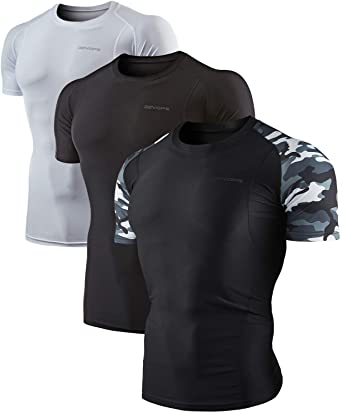 DEVOPS Men's 2~3 Pack Cool Dry Athletic Compression Short Sleeve Baselayer Workout T-Shirts