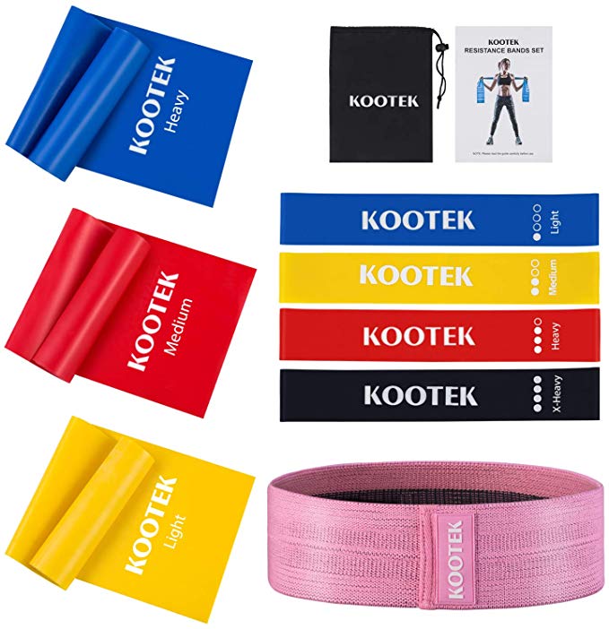 Kootek 9 PCS Resistance Bands Set, 3 Levels High Elastic Latex Workout Bands with 5 PCS Loop Exercise Band and Guide Book for Leg Butt Training Therapy Yoga Pilates Rehab Home Fitness Gym