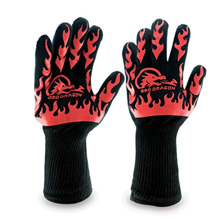 Extreme Heat Resistant Gloves, BBQ Gloves, Hot Oven Mitts, Charcoal Grill, Smoking, Barbecue Gloves for Grilling Meat Gloves, Insulated, Silicone Non-Slip Grips, Fits Any Hand - BBQ Dragon