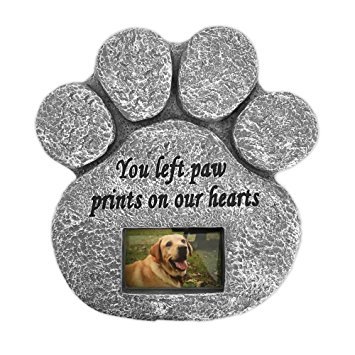 'You Left Paw Prints On Our Hearts' Paw Print Pet Memorial Stone with Photo Frame. Loss Of Pet Gift. Dog or Cat Grave.
