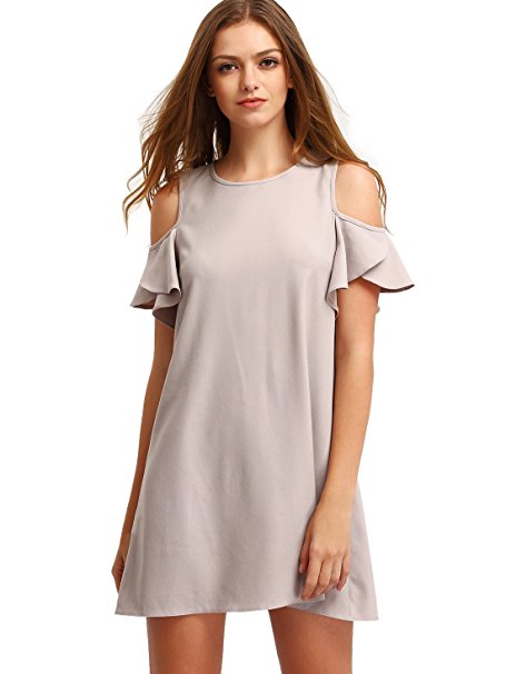 Milumia Women's Summer Cold Shoulder Ruffle Sleeves Shift Dress