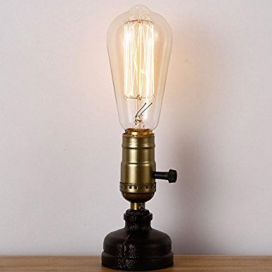 Injuicy Retro Loft Vintage Industrial Steampunk Wrought Iron E27 Edison Metal Table Lights Rustic Led Water Pipe Desk Accent Lamps Bedside Nightstand Living Room Bedroom Home Decoration with Switch