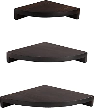 Lawei Set of 3 Wood Corner Shelf Wall Mount, Solid Wood Floating Corner Shelves Wall Hanging Corner Shelves for Display of Books, Small Plant, Photos, Wall Decor