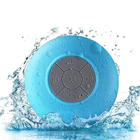 TOP HD Water Resistant Bluetooth 3.0 Shower Speaker, Handsfree Portable Speakerphone with Built-in Mic, 6hrs of Playtime, Control Buttons and Dedicated Suction Cup