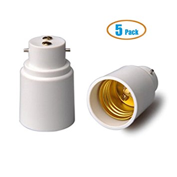 Electop 5 Pack B22 to E27 LED Bulb Base Adapter Converters Light Sockets Lamp Holder