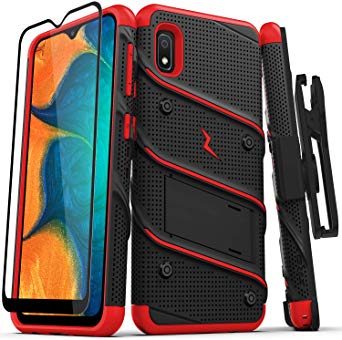 ZIZO Bolt Series Samsung Galaxy A10e Case | Heavy-Duty Military-Grade Drop Protection w/Kickstand Included Belt Clip Holster Tempered Glass Lanyard (Black/Red)