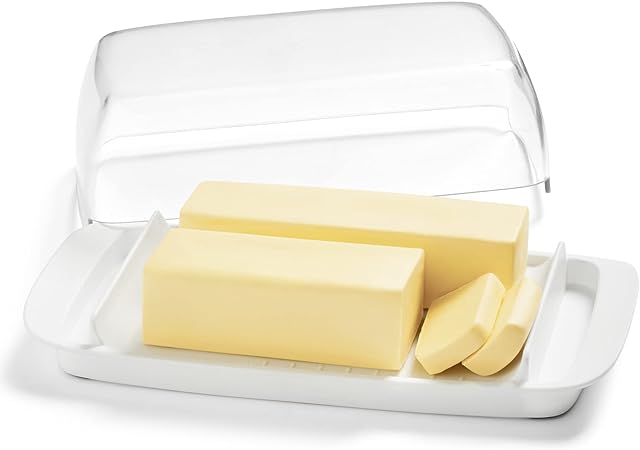 Lifewit Butter Dish with Lid for Countertop, Extra Large Plastic Butter Holder Container with Handles&Markings for Countertop and Fridge, Perfect for Two 1/4 lb Sticks Butter