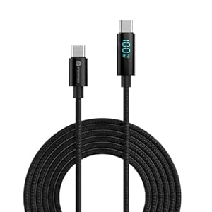 Portronics Konnect View 100W Type C to Type C Cable with LED Display with 5A Max Output, Fast Data Sync, 2M Length, Tangle Resistance supports Laptop Charging(Black)