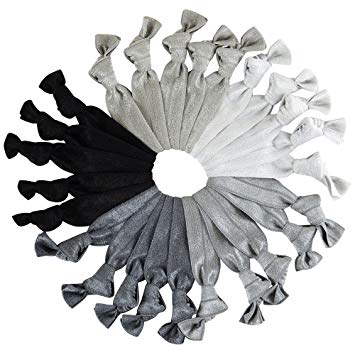 Gentle Knotted Ribbon Hair Ties Mega Pack Ponytail Holders, Silver Gray and Black, 25 Count