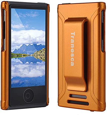 iPod Nano 7 case,Tranesca iPod Nano 7th & 8th Generation Rubber Cover Shell case with Belt Clip and Premium Tempered Glass Screen Protector - Sunset Orange