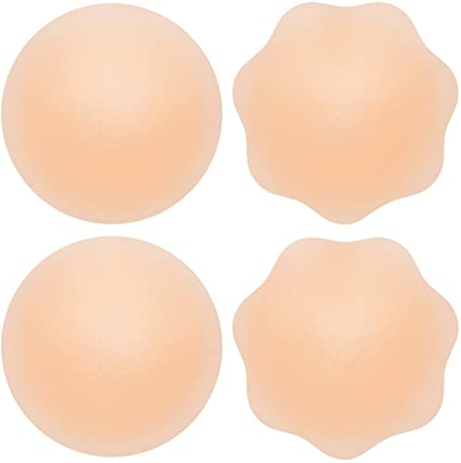 Silicone Nipple Cover Breast Petals - 2 Pairs - Covers for Women and Men - Reusable Pasties - Adhesive Strapless Bra Pads - One Size Fits All - Round, Flower Shape