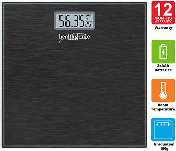 Healthgenie Electronic Digital Weighing Scale for Body weight,Bathroom weighing scale - (Brushed Black)