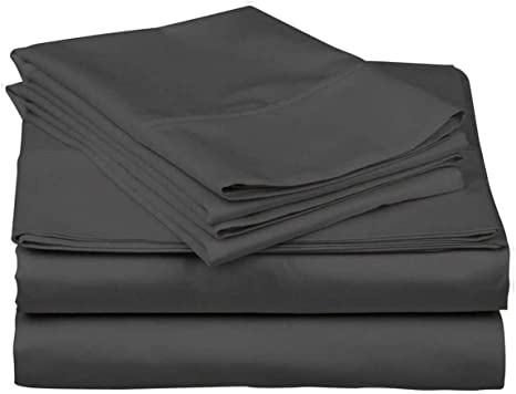 600 Thread Count 100% Long Staple Soft Cotton, 4 Piece Sheets Set, RV Short Queen Size,Smooth & Soft Sateen Weave, Luxury Hotel Collection Bedding, Dark Grey Solid