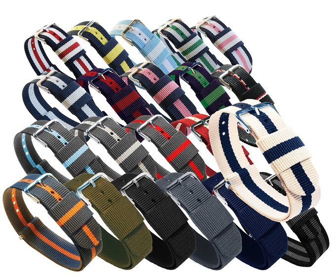 BARTON Watch Bands - Choice of Colors & Widths (18mm, 20mm or 22mm) - 'Standard' Length - Ballistic Nylon