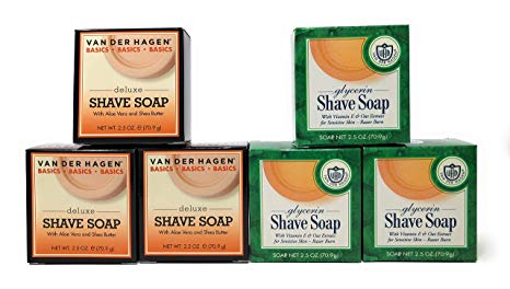 Van Der Hagen Deluxe (3-Count) and Glycerin (3-Count) Shave Soap Variety Bundle (Packaging May Vary)