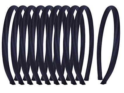 Set of 10 Satin Covered Alice Band Head Hairbands Plain Daywear Multi-colours (Black)