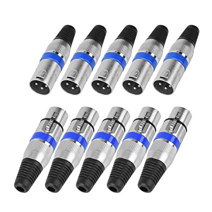 MHtech 5 Pairs 3 Pin XLR Connectors Male and Female Microphone Mic Cable Plug Connector Audio Socket, 10 Pack