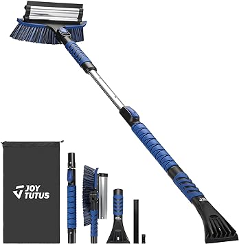 JOYTUTUS 41.5″Extendable Snow Brush and Ice Scraper, 270°Pivoting Snow Scraper Brush for Car Windshield, Telescoping Ice Scraper, Foam Grip, Heavy Duty Snow Remover for Cars, Trucks, SUV (Blue)