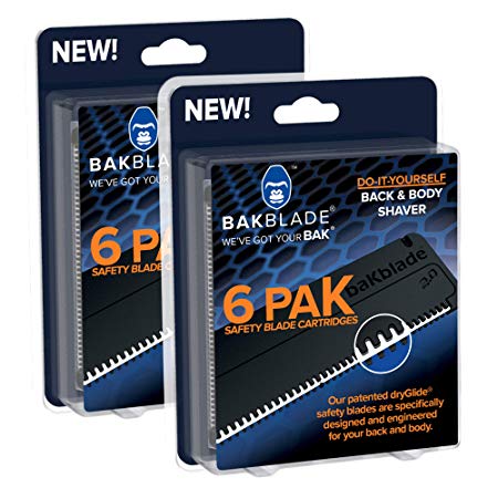 BAKblade 2.0 Refill Cartridges Bundle - Back Hair & Body Shaver Refill Replacement Cartridges. 4” Extra-Wide Wet or Dry Disposable Razor Blades (12 Razors Included)