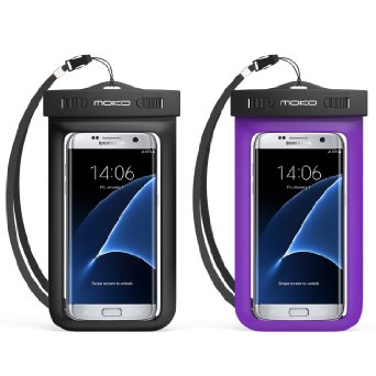 Universal Waterproof Case, MoKo [2-Pack] Cellphone Dry Bag With Armband & Neck Strap for iPhone 7 / SE / 6s / 6s Plus, Galaxy Note 7 / S7 / S7 Edge, and Other Devices up to 6 inch, BLACK   PURPLE