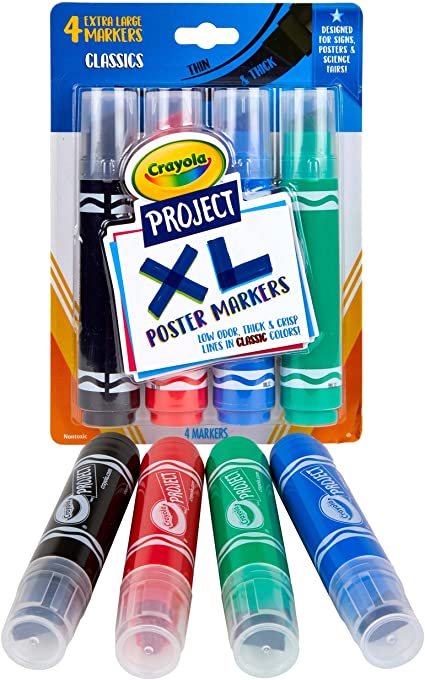 Crayola XL Poster Markers, Assorted Classic Colors, School Supplies, 4Count