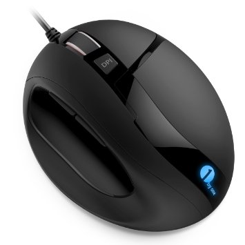 1byone Ergonomic USB Wired Optical Mouse with Adjustable DPI and LED lights, 6 Buttons, Black