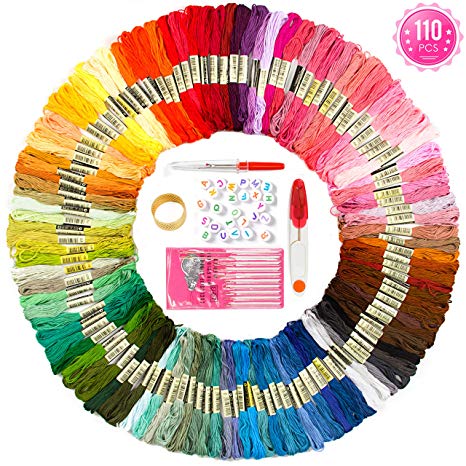 Premium Embroidery Thread for Friendship Bracelet String - 110 Colors Coded as DMC Embroidery Floss - Cross Stitch, Any Thread or String Craft - Best Bracelets Making Kit Gift for Girls with Extras