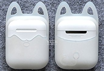 AirPods Case, Luckiefind cat ears designer silicone case for airpods charging box (Clear)