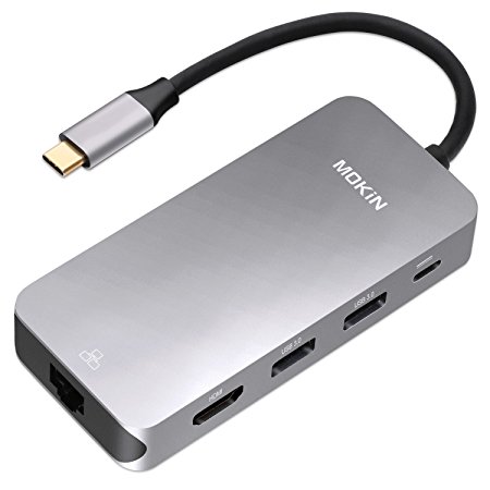 USB-C to HDMI 4K Gigabit Ethernet USB 3.0 SD Micro SD Card Reader with USB-C Power Delivery Port 8 Ports for MacBook Pro/iMac/Dell xps/Hp Spectre, etc with USB-C Port-Space Gray