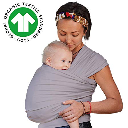 Baby Wrap Carrier Sling Holder - Grey - Toddler, Newborn, Infant, Child - Front, Hip and Kangaroo Holds - Ergonomic Baby Wearing for Men and Women - Organic Cotton