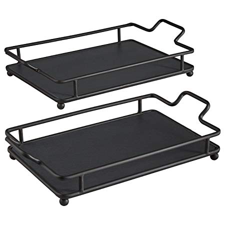 Rivet Contemporary Decorative Large and Small Metal Tray Set - Pack of 2, Black