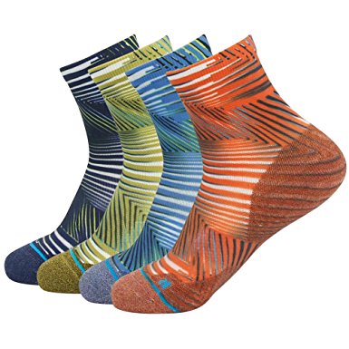 HUSO Unisex Striped Print Athletic Quarter / Ankle Running Hiking Socks 3, 4, 7 Pairs