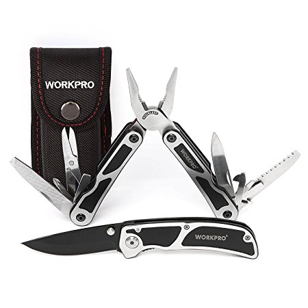WORKPRO Multitool and Folding Pocket Knife Combo Kit with Bonus Nylon Sheath for Multi-plier