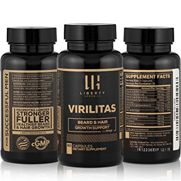 VIRILITAS | Beard & Hair Growth Vitamin | Best Supplement For Thicker, Longer, & Fuller Facial Hair | With Biotin, Shilajit, & B12