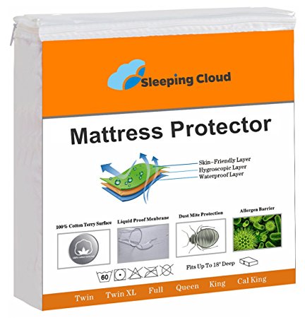 Twin Waterproof Mattress Protector Premium Hypoallergenic Cotton Fitted Mattress Cover, Blocks Dust Mites, Fluids, Allergens-Vinyl, PVC, Phthalate and Pesticide Free