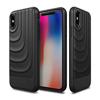 iPhone X Case, Patchworks Wave Pattern Texture Aircraft Grade Aluminum Metal TPU Polycarbonate Triple Material Drop Tested One Piece Hybrid Grip Case for iPhone X - Black