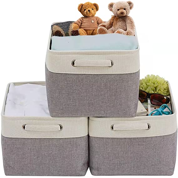 DECOMOMO Foldable Storage Bin Collapsible Sturdy Cationic Fabric Storage Basket Cube W/Handles for Organizing Shelf Nursery Home Closet (Jumbo - 19.7 x 15.8 x 11.8) (Grey, Extra Large - 3 Pack)