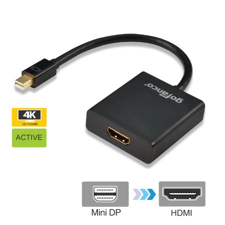 gofanco® Gold Plated Mini DisplayPort to HDMI Active Converter for 4K UltraHD Display/Monitor - Thunderbolt Compatible, Support Eyefinity, DisplayPort 1.2 - Black MALE to MALE - for Apple MacBook, MacBook Air, MacBook Pro, Mac Mini, Microsoft Surface Pro / Pro 2 / Pro 3 & Surface 3, Google Chromebook Pixel, and Laptops with Mini DisplayPort - MULTIPLE SCREENS Supported for Gaming