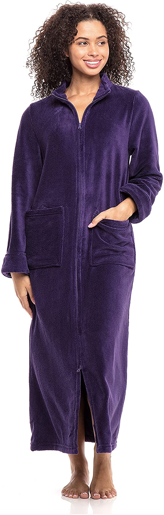 Alexander Del Rossa Women's Zip Up Fleece Robe, Long Warm Fitted Bathrobe